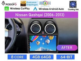 Nissan Qashqai (2006-2013) Οθόνη 9" Android 15 | 4GB RAM + 64GB ROM | 8-Core Snapdragon | Ασύρματο CarPlay & Ασύρματο Android Auto GPS WiFi DSP FM/RDS