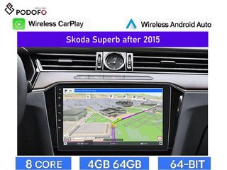 SKODA SUPERB Από 2015 και μετά Android Car Radio 10" 4+64GB Ασύρματο CarPlay & Aσύρματο Android Auto GPS  WiFi DSP