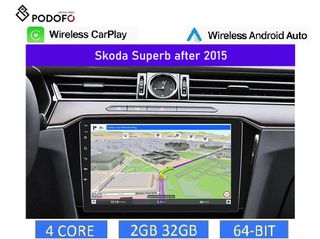 SKODA SUPERB Από 2015 10.1" οθόνη Android 2+32GB Ασύρματο CarPlay &  A A GPS  WiFi EQ BT