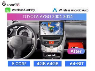 Toyota Aygo (2004-2014) Android Car Radio 10" 4+64GB Octa-Core Ασύρματο CarPlay & Aσύρματο Android Auto GPS  WiFi DSP