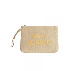 Ble Γυναικείο Τσαντάκι Ψάθινο Με Κέντημα Sun Kissed Σε Μπεζ Χρώμα