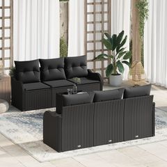 Σετ Καναπέ Κήπου 7 pcs Μαύρο Πολυ Ρατάν και Ατσάλι και Γυαλί 3354262