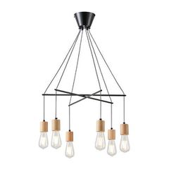 Κρεμαστό φωτιστικό 6φωτο ARTE ILLUMINA EDISON από μέταλλο και ξύλο ντουί 6XΕ27 650x650x1180mm μαύρο χρώμα
