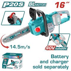Αλυσοπρίονο TOTAL Μπαταρίας Li-ion 2X20V 16 / 40cm Χωρίς Μπαταρία & Φορτιστή Επαγγελματικό  ( TGSLI40168 )