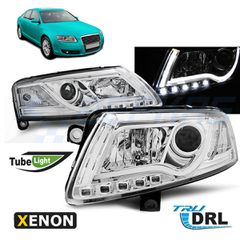 XENON HEADLIGHTS TUBE LIGHT DRL CHROME ταιριάζει AUDI A6 C6 04-08