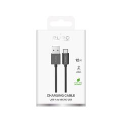 Puro 12W TPE USB-A - microUSB 2m Cable - Black-thumb-1