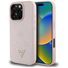 Guess Grained Hot Stamp Peony Triangle Logo MagSafe iPhone 16 Pro Case - Pink