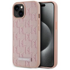 Karl Lagerfeld Leather Monogram Metal Logo MagSafe iPhone 15 Case - Pink