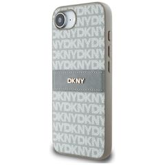 DKNY Repeat Texture Pattern with Tonal Stripe iPhone 16e Case - Beige-thumb-1