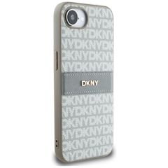 DKNY Repeat Texture Pattern with Tonal Stripe iPhone 16e Case - Beige-thumb-3