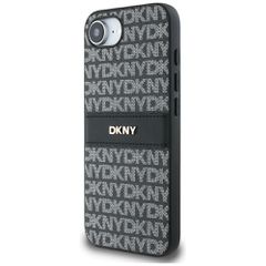 DKNY Repeat Texture Pattern with Tonal Stripe case for iPhone 16e - black-thumb-1