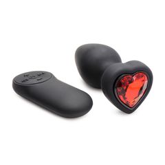 28X Silicone Vibrating Red Heart Anal Plug with Remote - Small-thumb-1