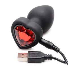 28X Silicone Vibrating Red Heart Anal Plug with Remote - Small-thumb-6