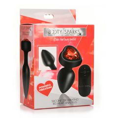 28X Silicone Vibrating Red Heart Anal Plug with Remote - Small-thumb-4