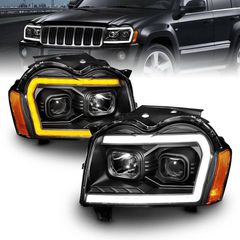 Μπροστινά Φανάρια Set Για Jeep Grand Cherokee 05-08 WK DRL Led Tube Μαύρα H7/H1