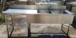 Λάντζα Ανοιχτή Ανοξείδωτη 220x70x90Cm Με 2 Γούρνες 50x50Cm - Μεταχειρισμένη.
