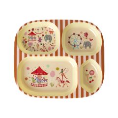 Rice - Melamine Kids 4 Room Plate with Fun Fair Print - Pink / Baby and Children