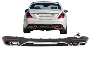 ΠΙΣΩ ΣΠΟΙΛΕΡ rear Bumper Diffuser with Chrome Exhaust Muffler Tips Mercedes S-Class W222 Facelift Sport Line (2017-2020) S63 AMG Design