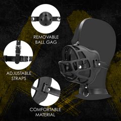 Muzzle with Removable Ball Gag - Black-thumb-11