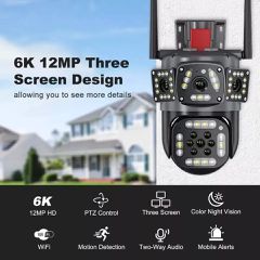 10X Zoom 12MP WIFI IP Outdoor Cameras Three Lens Three Screen Camera 6K PTZ CCTV