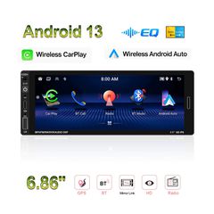 1DIN Οθόνη Αυτοκινήτου Android 13 με Ασύρματο CarPlay & Ενσύρματο Android Auto – 6.86'' / 2+64GB / GPS / Wi-Fi / FM / RDS