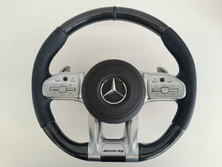 Τιμόνι καινούργιο Mercedes-Benz μαύρο, γνήσιο AMG performance carbon με δερμάτινο αερόσακο για W177 A-Class, C118 CLA-Class, W247 B-Class, H247 GLA