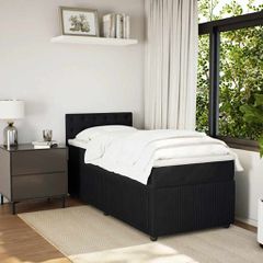 Κρεβάτι Boxspring με Στρώμα Μαύρο 90x200 εκ. Βελούδινο