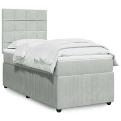 Κρεβάτι Boxspring με Στρώμα Ανοιχτό Γκρι 90x200 εκ. Βελούδινο
