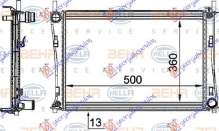 Ψυγείο Νερού 1.2 - 1.4 - 1.6 & / - ac (500x356) Παροχές Διαγωνια MAHLE BEHR (1222562) για MAZDA 2 03-07