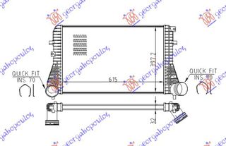 Ψυγείο Intercooler Βενζίνη - Πετρέλαιο (615x405x32) (φ70) (1K0145803CD) για SKODA OCTAVIA 5 08-13