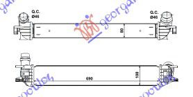 Ψυγείο Intercooler 1.6i 16v Βενζίνη - 1.5dci - 2.0dci Πετρέλαιο (690x112x80) (144610001N) για RENAULT LAGUNA 07-15