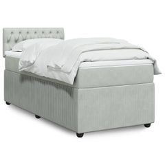Κρεβάτι Boxspring με Στρώμα Ανοιχτό Γκρι 90x190 εκ. Βελούδινο