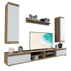 Σύνθετο σαλονιού Sandro καρυδί-λευκό 175x37x160εκ