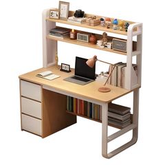 Γραφείο Soco με ραφιέρα-MDF φυσικό-λευκό 120x50x147εκ