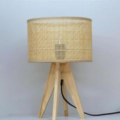 Φωτιστικό επιτραπέζιο rattan με ξύλινη βάση Υ36,5xØ24εκ.
