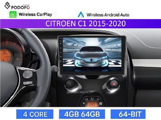 Citroen C1 2015- Android Car Radio 9" 4+64GB Ασύρματο CarPlay & Aσύρματο Android Auto GPS WiFi DSP