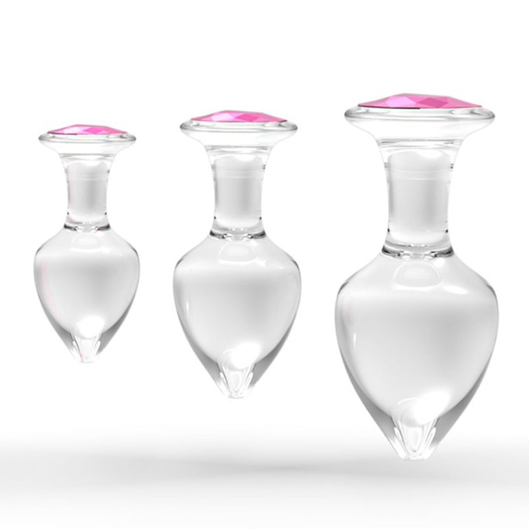 Diamond Glass Butt Plug Pink L