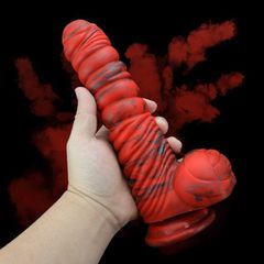 Thick Threaded Silicone Dildo – Lava Demon-thumb-3