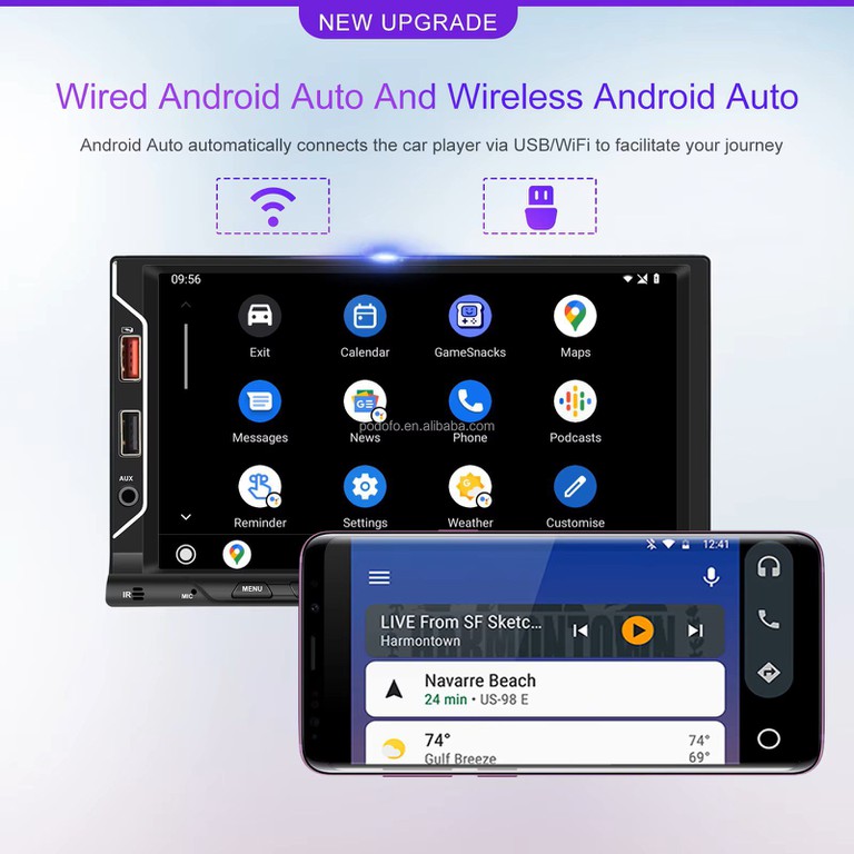 2DIN MP5 Player 7" οθόνη αυτοκίνητο με ασύρματο CarPlay & Android Auto, BT 5.1, FM, USB, τηλεκοντρόλ