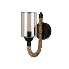 Φωτιστικό RIFT Vintage επιτοίχιο με σχοινί μονόφωτο 1 x E27 μαύρο μέταλλο μπεζ με φιμέ γυαλί Μ22.5 x Π22.5 x Υ28.5cm