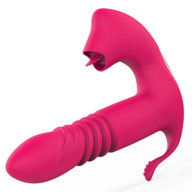 Multifunctional On Dildo – Licking Thrusting Motion Remote Control Red