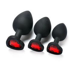 Heart Diamond Silicone Butt Plug Black Diamond Red S-thumb-2