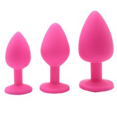 Pink Silicone Butt Plug with Clear Diamond Base S-thumb-1