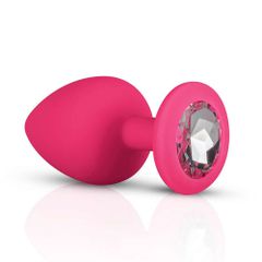 Pink Silicone Butt Plug with Clear Diamond Base S-thumb-2
