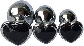 Heart Jeweled Stainless Steel Butt Plug Diamond Black S