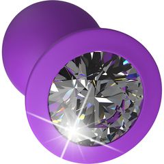 Purple Silicone Butt Plug with Clear Diamond Base S-thumb-1