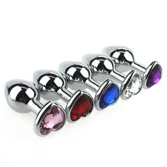 Heart Jeweled Stainless Steel Butt Plug Diamond Red S