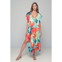 Milena Γυναικείο Καφτάνι Μάξι Σατέν Floral