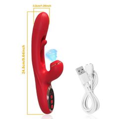 Dual Action Rabbit Vibrator – Suction & Flapping Tip Red-thumb-1