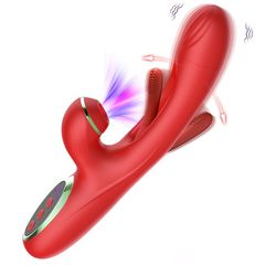 Dual Action Rabbit Vibrator – Suction & Flapping Tip Red-thumb-3